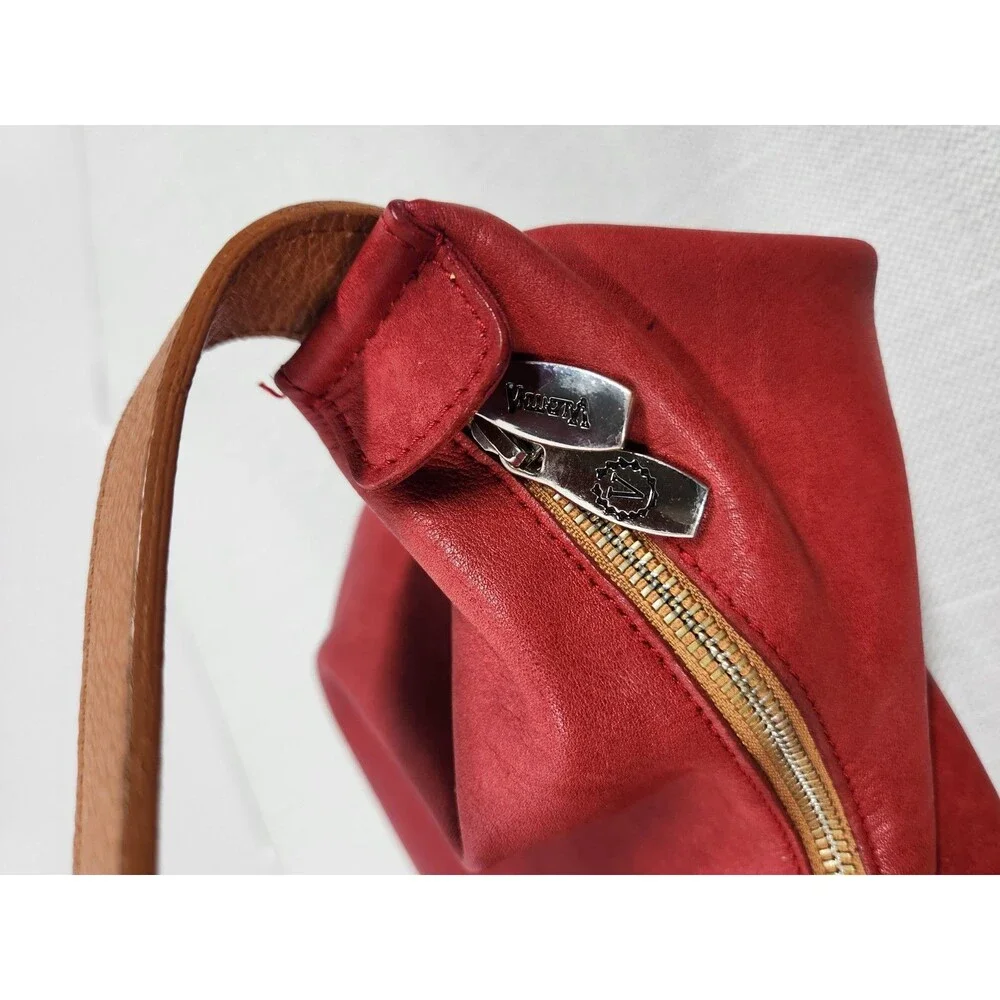 Valentina Red Brown Leather Hobo Shoulder Bag
